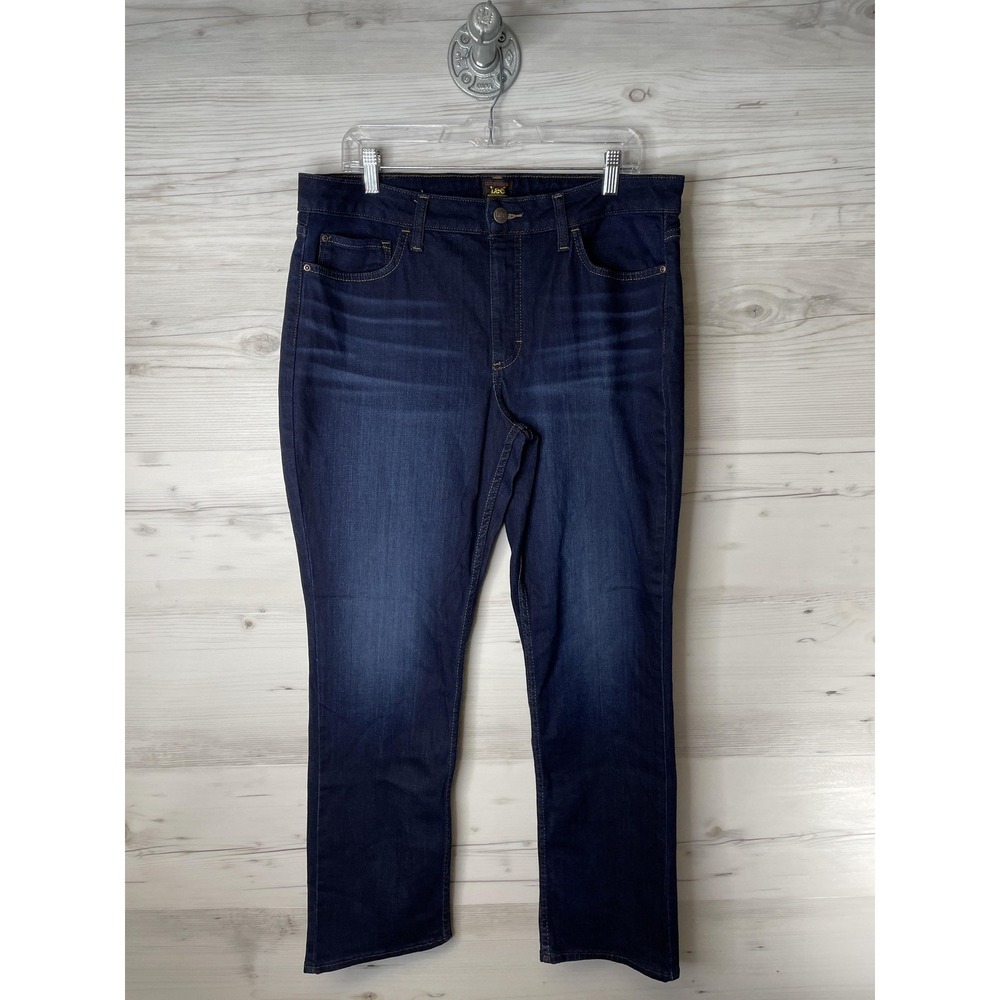 Lee Jeans Womens 16M Dark Wash Straight‎ Leg Stretch Blue Denim Pants 101CMSEW2